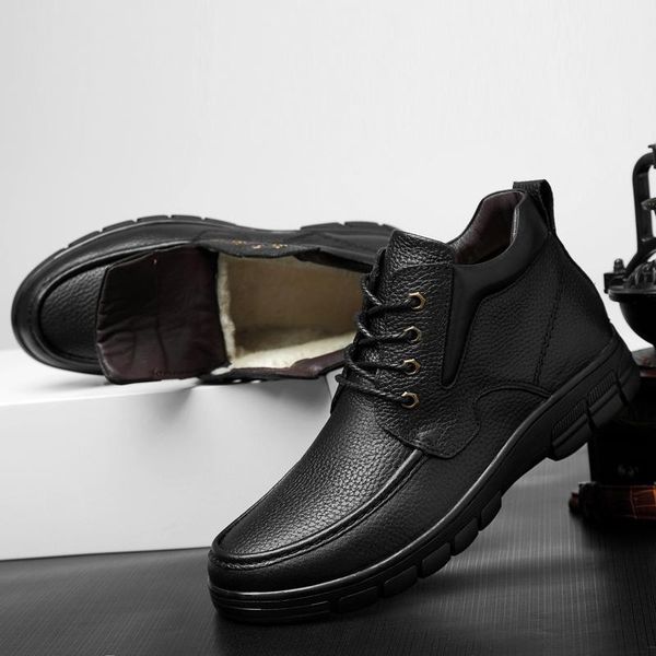 

plus velvet men winter shoes warmest genuine leather handmade men winter snow boots 2020 new1, Black
