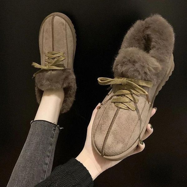 

nausk 2021 new winter leather keep warm snow shoes wool handmade flat sole women velvet women shoes zapatos mujer #fj4d