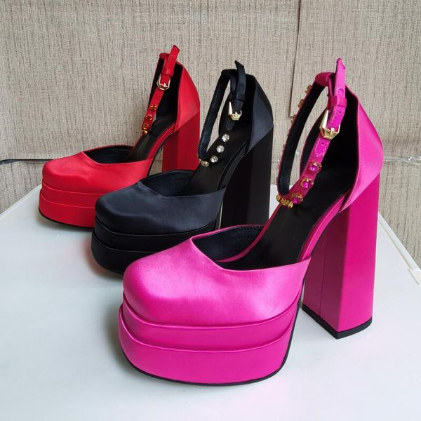 

real silk sheepskin women platform pumps lady wedding dress shoes, Black