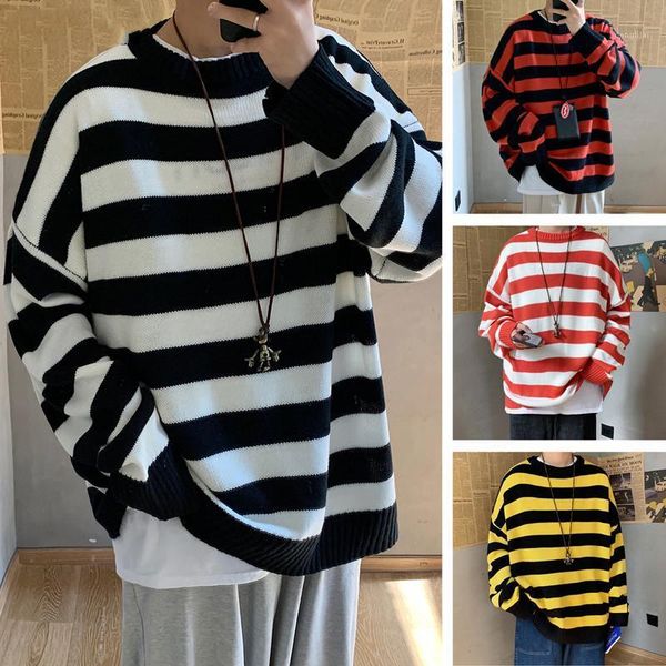 

new men's stripe sweater casual long sleeve patchwork sweater slim fit streetwear autumn pullover male fashion coat1, White;black