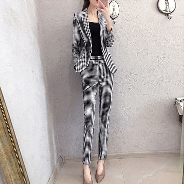 

new 2021 autumn chess sets of two women's garments short coat and suit pants elegant suits y489 xvf2 wdb5, Gray