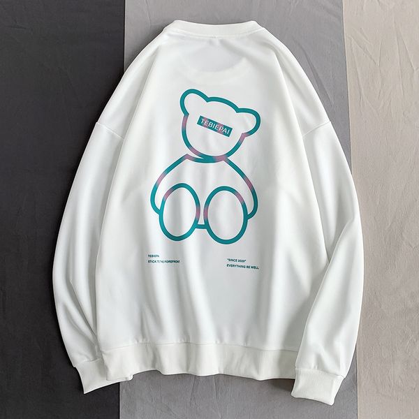 

bear graphic print sweatshirts reflective pullover hoodies streetwear harajuku hip hop casual hoodie 2020 mens, Black