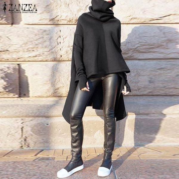 

women's hoodies & sweatshirts women hooded harajuku asymmetrical hooies sweatshirt zanzea high collar streetwear fashion sudaderas 7, Black