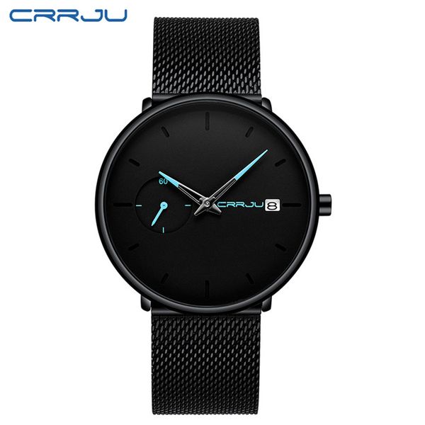 

crrju watches 2258 mens watch minimalist black stainless steel mesh strap waterproof men quartz wristwatches ultra thin males wristwatch rel, Slivery;brown