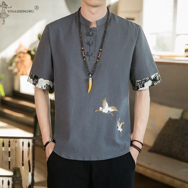 

kimono japanese men short sleeve shirt t-shirt embroidered japan harajuku trouser male yukata haori cardigan asian costume1, Red