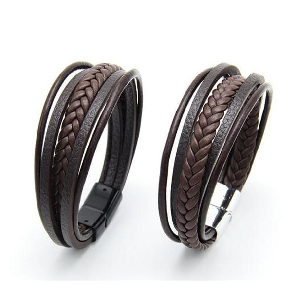 

zoshi new design multi-layers handmade braided genuine leather bracelet & bangle for men stainless steel fashion bangl bbyost, Golden;silver