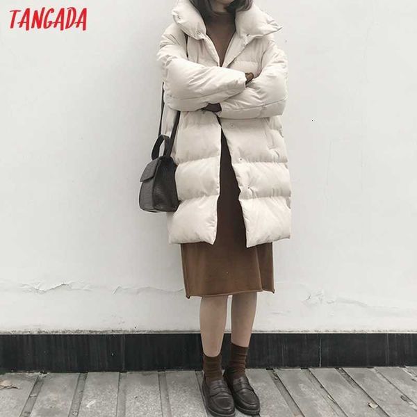

tangada women solid oversize long parkas thick long sleeve buttons pockets female warm winter coat korean fashion atc02 t201102, Black