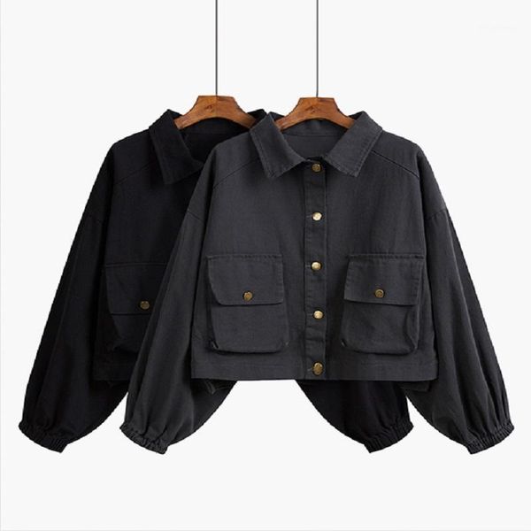 

work wear denim jacket women's loose korean short 2021 new autumn versatile retro hong kong style jacket, Black;brown