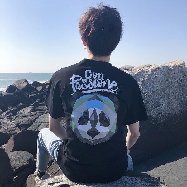 

r4pl9 making summer trend loose short sleeve student panda print crew neck couple making pri trend loose short sleeve t-shirt summer panda s, Blue