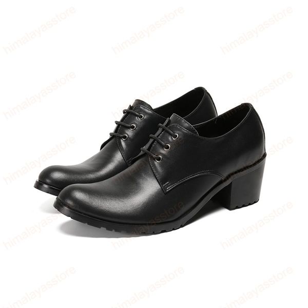 Italiano Handmade homens de negócios Oxfords salto alto homens reais sapatos de couro preto da festa Brogue sapatos formal aumentar a altura Sapatos