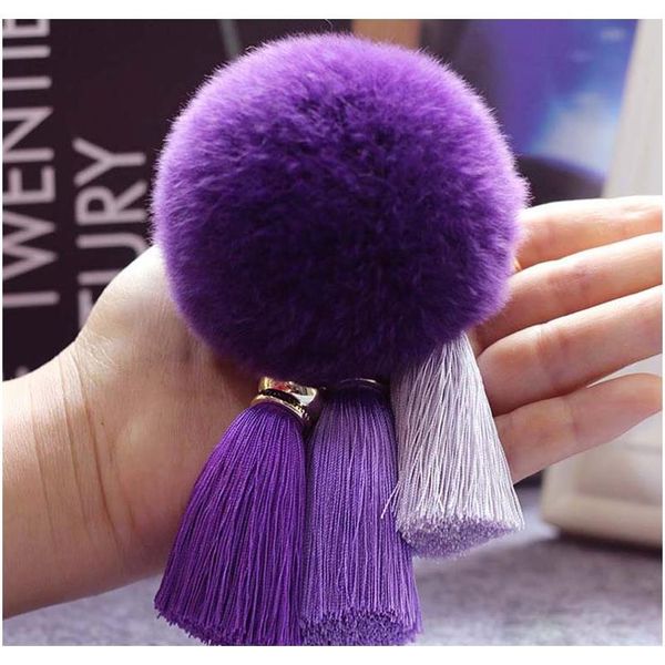 

fashion 12 colors rabbit fur cony hair ball pompom charm thrice tassel pendant keychain for women car key ring handbag accessory f jllzhk, Silver