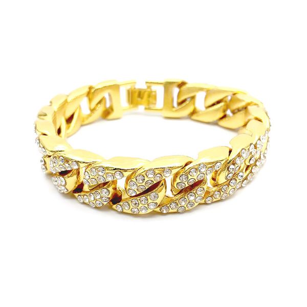 

fashion designer cuban bracelet hip hop jewelry men's and women's hip hop ice out chain all diamond gold bracelet, Black
