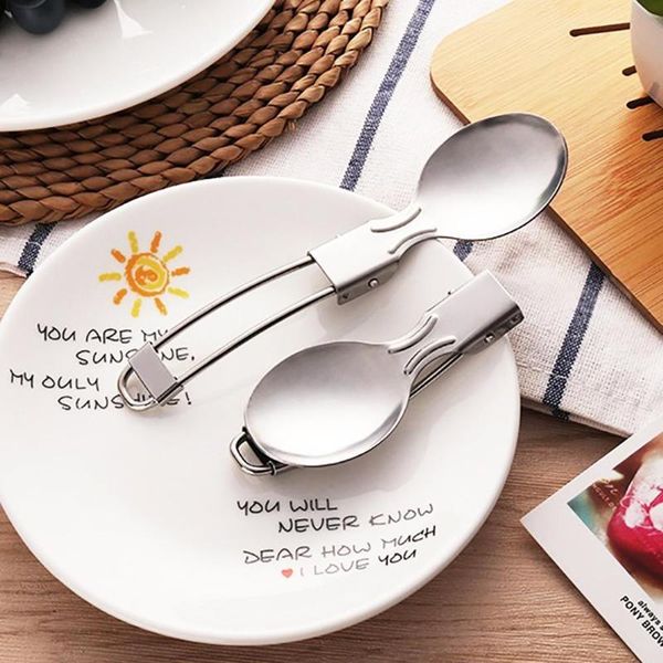 

spoons outdoor camping cooking supplies picnic portable stainless steel folding salad spoon cutlery set for picnics multifunction tool