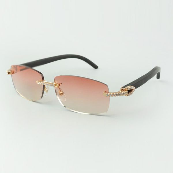 Direktvertrieb mittelgroße Diamant-Sonnenbrille 3524026 mit schwarzen Naturholzbügeln, Designerbrille, Größe: 56-18-135 mm