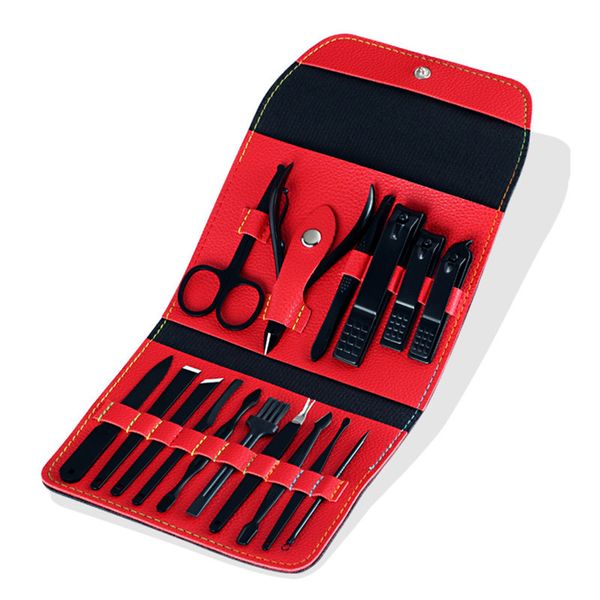 

16pcs set manicure set pedicure kit stainless steel nail clippers tool travel grooming case professional nail cutter tools nail scissors set