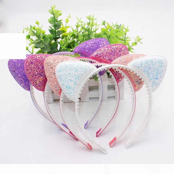 

cute shiny sequins cat ears headband for girl manual cat ears hairband kid hair accessories for women cartoon headband, Black;brown