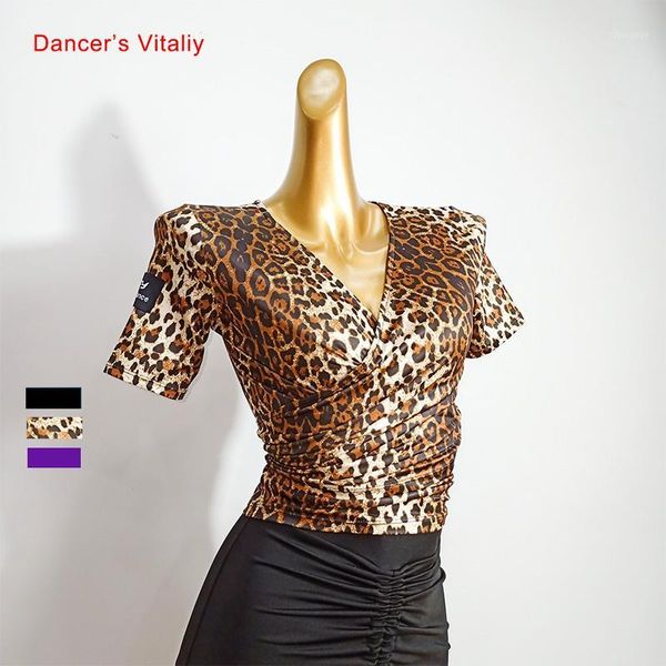

latin dance female elegant short-sleeved lace-up practice clothes new milk shreds two wear dancewear performance shirt1, Black;red