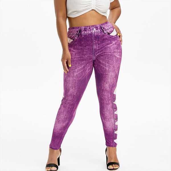 

leggings women jeggings imitation jeans printed gym stretch sports pencil pants plus size leggings women sweatpants trousers, Black