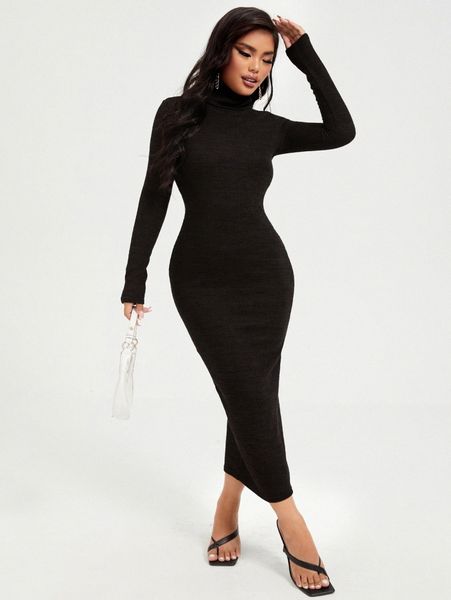 

high neck bodycon dress m7cz#, Black;gray