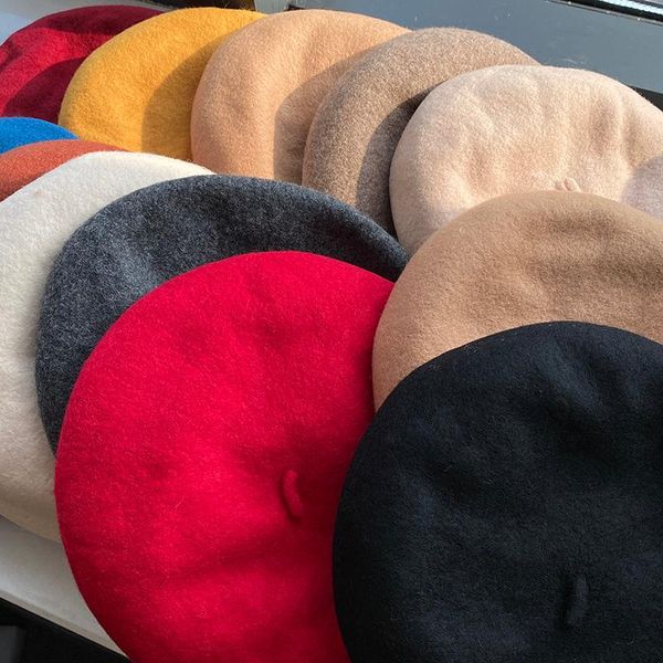 

winter autumn beret bag all match and fashion solid color hat female painter hat korean japanese style wool england trendy, Blue;gray