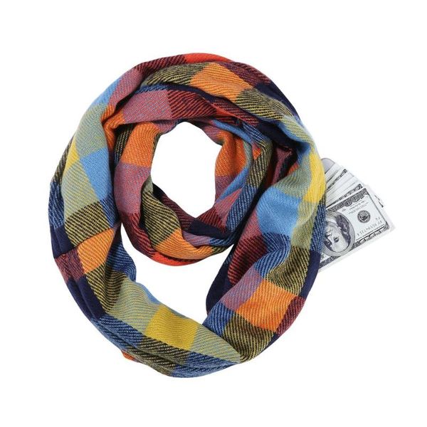 

shawls plaid scarf infinity wrap hidden zipper pocket warm women with secret travel scarfs woman man, Blue;gray