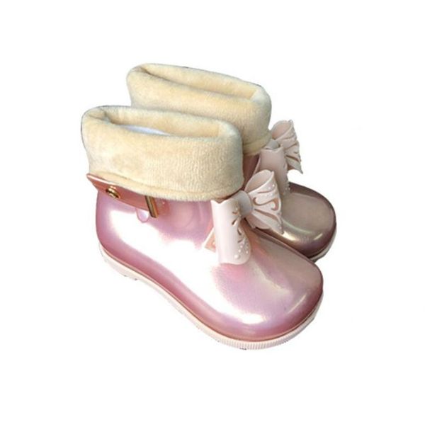 

mini melissa kids rain boots cute bowtie pvc3 color girls shoes 2020 new winter boot keep warmer boots 13.8-17.8cm girs sandals, Black;red