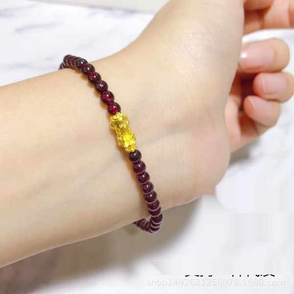 

5ikj3 full gold hard garnet bracelet garnet 3d bracelet gold 999 zhaocai xiangcai jindian activity gift gukxl, Golden;silver