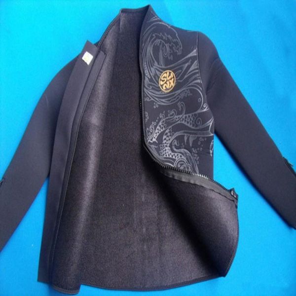 5 mm 3 mm Neopren-Neoprenanzug, Langarmjacke mit Reißverschluss vorne, Plüschfutter, Herren- und Damen-Neoprenanzug-Oberteil, bedruckt mit chinesischem Drachen