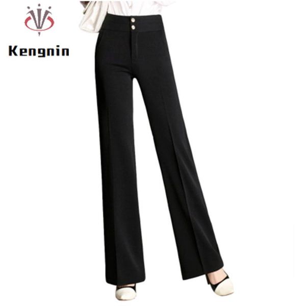 

2021 spring high waist wide leg pants plus size 4xl female trousers black casual solid color pants brand button capris new kn88, Black;white