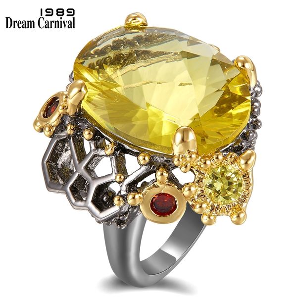 

dreamcarnival 1989 vintage black gold color rings women big radian cut zirconia wedding party must have fashion jewelry wa11689 1019, Golden;silver