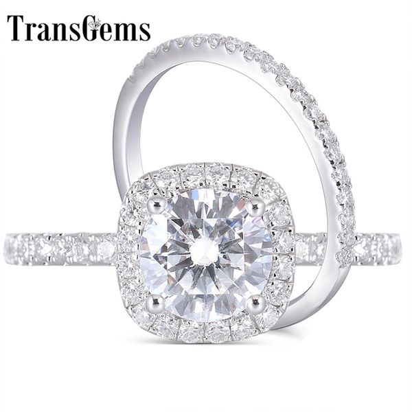 Transgems 14k White Gold 2ct 8mm F Color Engagement Ring Wedding Bridal Set Bridal Set Due pezzi Y200620