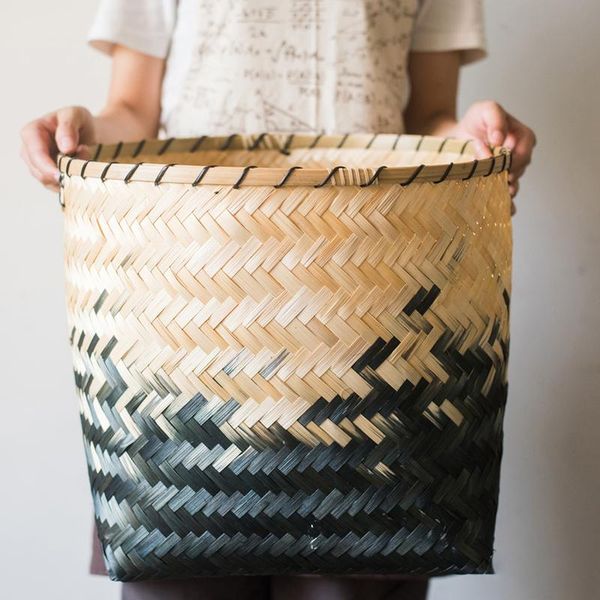 

woven baskets african black geometric pattern handmade bamboo storage basket size m