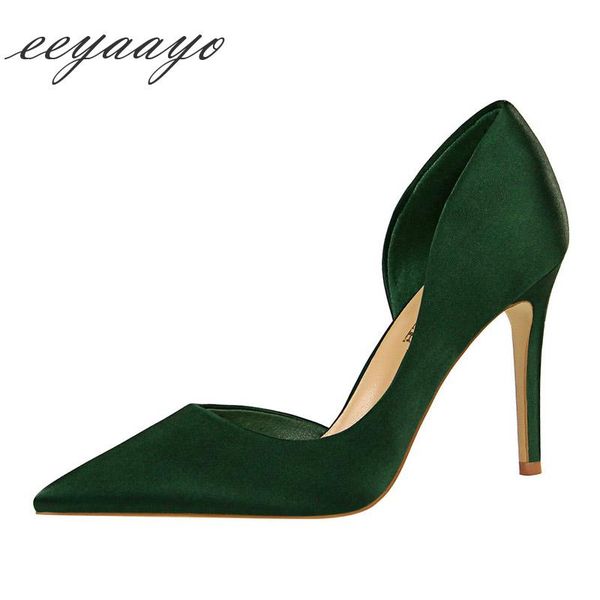 

2021 new spring/autumn women pumps high thin heel pointed toe shallow fretwork office ladies women shoes green high heels, Black