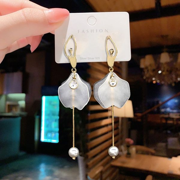 

925 silver needle long fringed pearl earrings womens double ballet dancing girls korean elegant fashion earrings, Golden