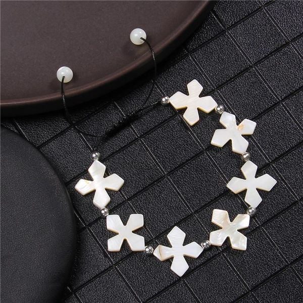 

flower white shell bracelets round natural monther of pearls shell beads bangles adjustment wrap bracelets women girls jewelry, Black