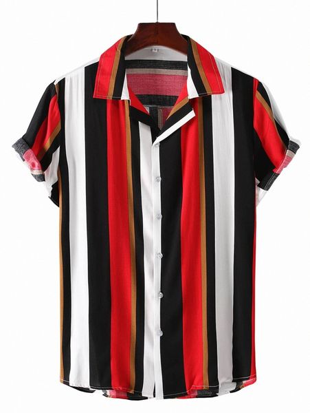 

men striped button up shirt x53h#, White;black