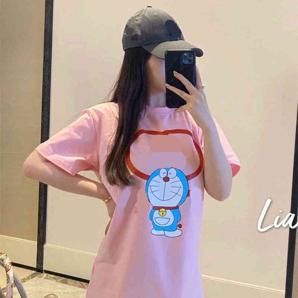 

2022 factory wholesale new chao spring and summer letter blue fat man embroidery sticker cloth doraemon robot round neck short sleeve t-shir, White
