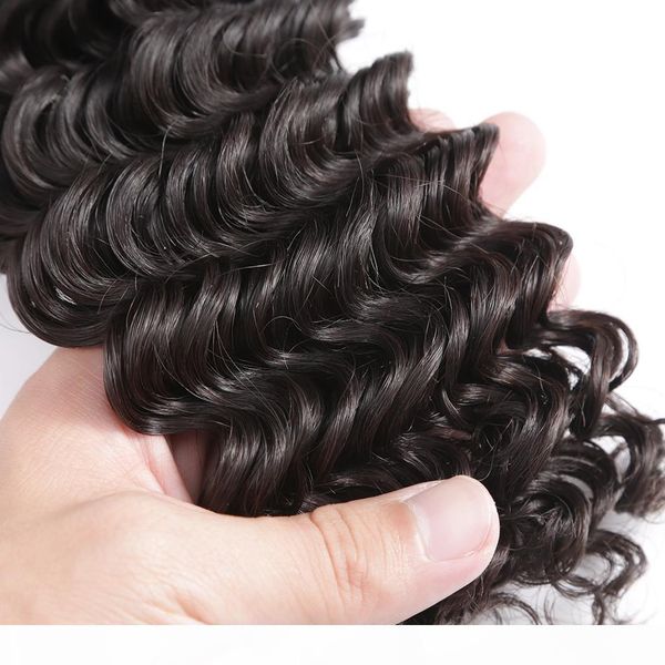 

vshow brazilian deep wave bundles with closure 10-26 inch remy human hair sew in with closure, Black