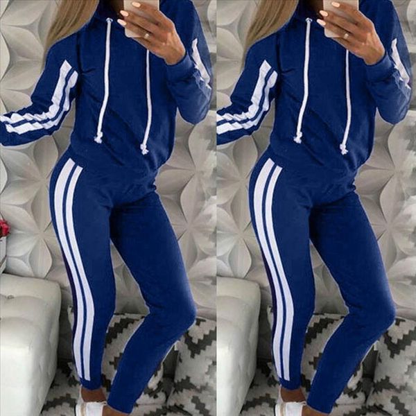 

tracksuit women 2 piece set womens sweat suit solid color hooded long sleeve hoodie stripe sweatshirt 3, Gray