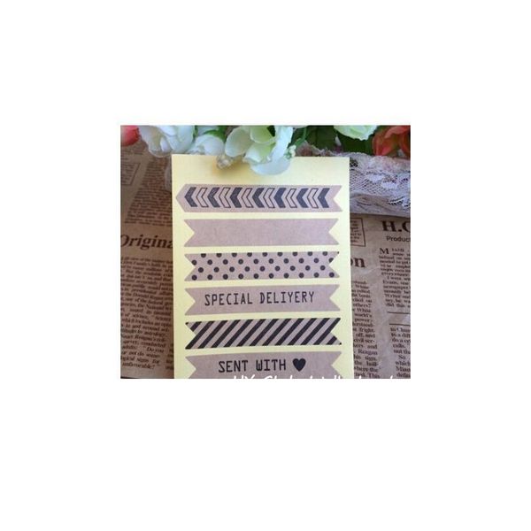 

60pcs/lot new vintage long strip wave point blank arrow seal sticker design kraft paper sticker diy gift seal qylltj