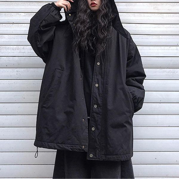 

rosetic bf gothic cotton padded jacket women parkas winter thick warm harajuku hooded coat 2020 streetwear long sleeve overcoat1, Black