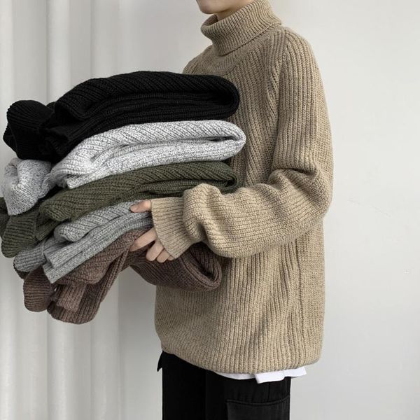 

men's sweaters winter thick turtleneck sweater warmth fashion retro casual knitted pullover men korean knitting mens clothes, White;black