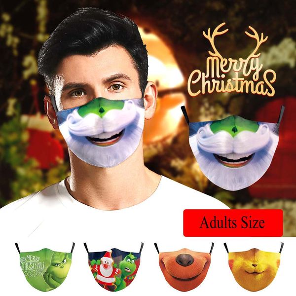 

funny grinch stole christmas santa 3d print cotton cosplay face masks washable reusable adjustable dust proof adults fashion face mask