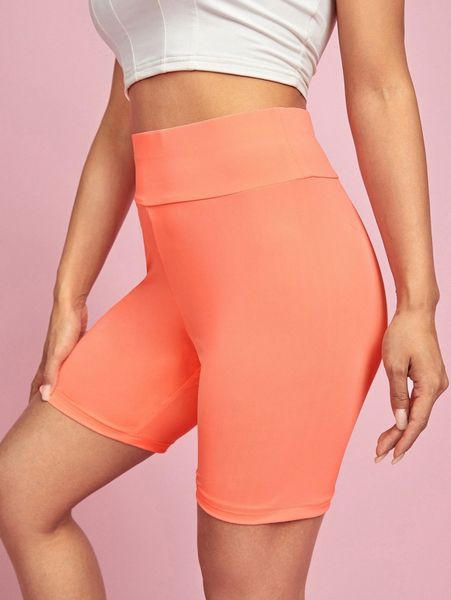 

wide waistband solid biker shorts s3la#, Black
