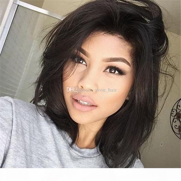 

side part brazilian 9a bob style hair wigs for black women straight human hair wigs bob style full lace wig with baby hair, Black;brown