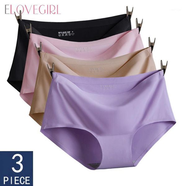 

elovegirl 3pcs women briefs seamless panty set mid waist plain lingerie cotton briefs female underwear1, Black;pink