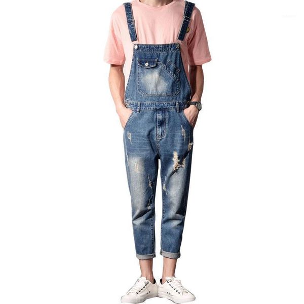 

jeans men 2020 summer new washed hole overalls men's nine pants men's large size s-4xl 5xl slim blue jeans biker1