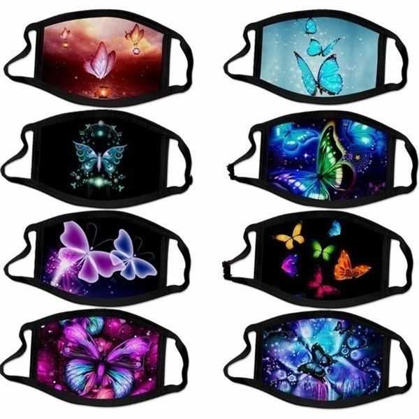 

100pcs butterfly printing designer mask dustproof fashion printing ice silk fabric mask summer new fashion trendy street masks