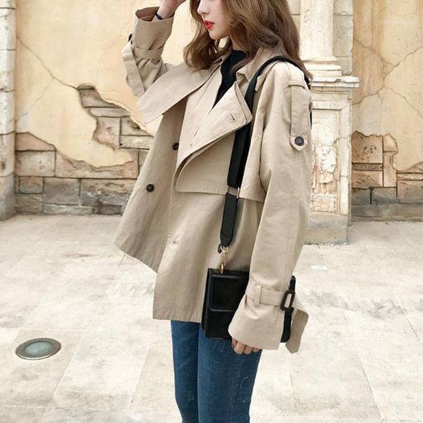 

trench coat women clothes 2020 spring coat womens fashion short trenchcoat korean streetwear windbreaker casaco feminino yy2291, Tan;black
