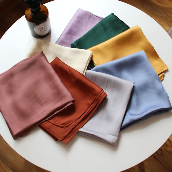 

silk collar scarf women pure color luxury women's scarves neckerchief hair scarf hijab bag handle wraps 200930, Blue;gray